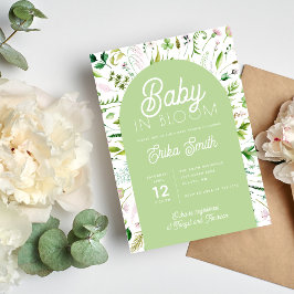 Baby in Bloom Salongsgrön Bebis Baby Shower Inbjud Inbjudningar