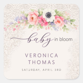 Baby in Bloom Söt Blommig Baby Shower Fyrkantigt Klistermärke