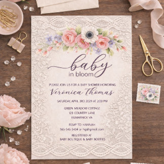 Baby in Bloom Söt Blommig Baby Shower Inbjudan
