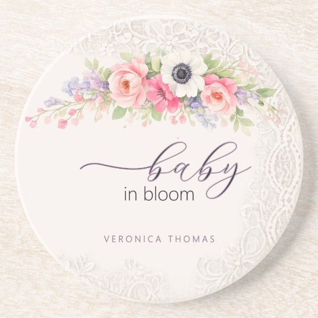 Baby in Bloom Söt Blommig Baby Shower Underlägg (Framsidan)