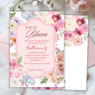 Baby in bloom spring floral girl baby shower inbjudningar