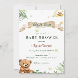 "Baby In Bloom" Teddybjörn Bebis Shower Inbjudan