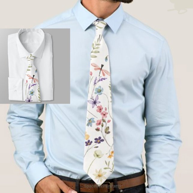 Baby in Bloom Trädgård Vildblomma  Slips (Baby in Bloom garden wildflower necktie — a perfect accessory for dads-to-be celebrating a special b)