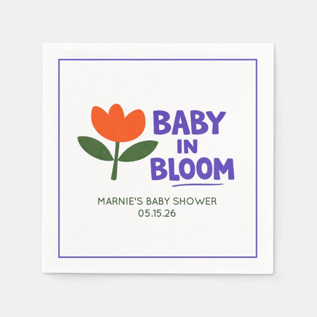 Baby in Bloom Tulpan Trendig Modern Bebis Shower Pappersservett (Framsidan)
