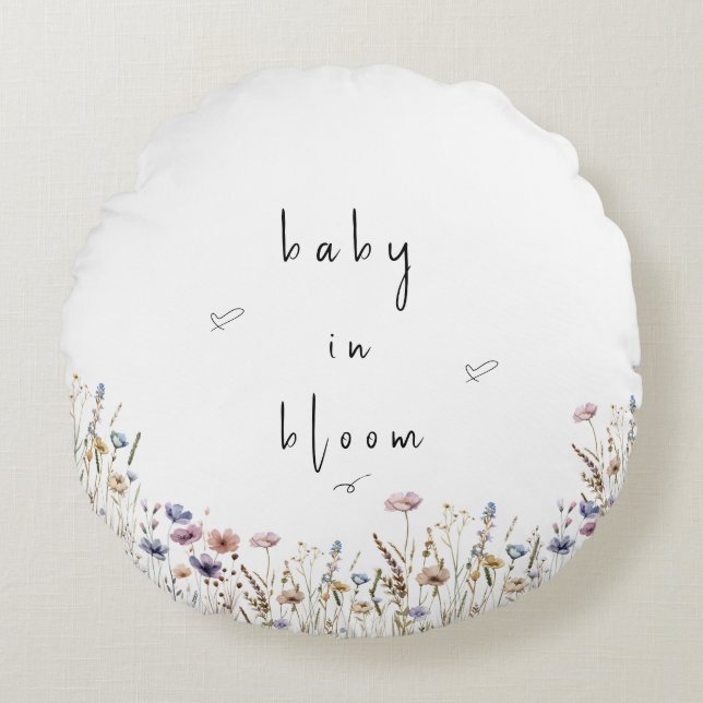Baby In Bloom Vilda Blommor Baby Shower Rund Kudde (Framsidan)