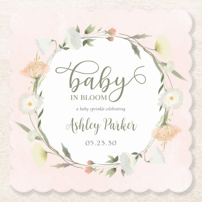 Baby In Bloom Vilda Blommor Babyfirande Underlägg Papper (Framsida)