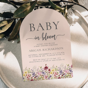 Baby in Bloom Vilda Blommor Rodnar Valvbåge Bebisf Inbjudningar
