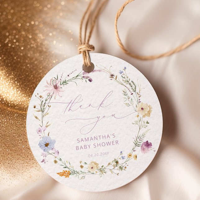 Baby in Bloom Vildblomma Barnkalas Tackkort Gåvor Etiketter (Skapare uppladdad)