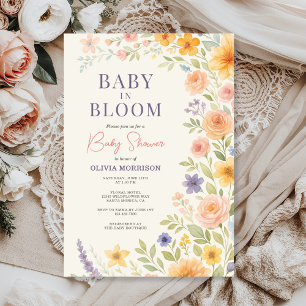Baby In Bloom Vildblomma Blommig Babyfirande Inbjudningar