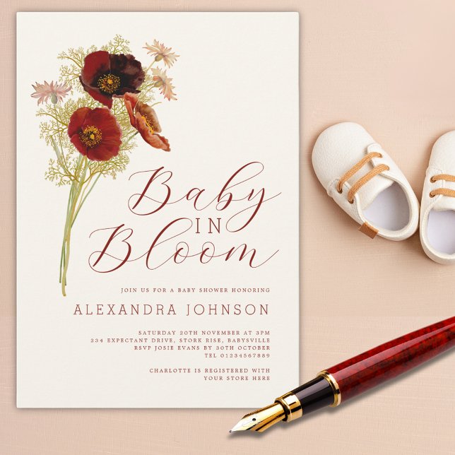 Baby in Bloom Vildblomma Höst Bebis Shower Inbjudningar (Wildflower fall baby shower invitation)