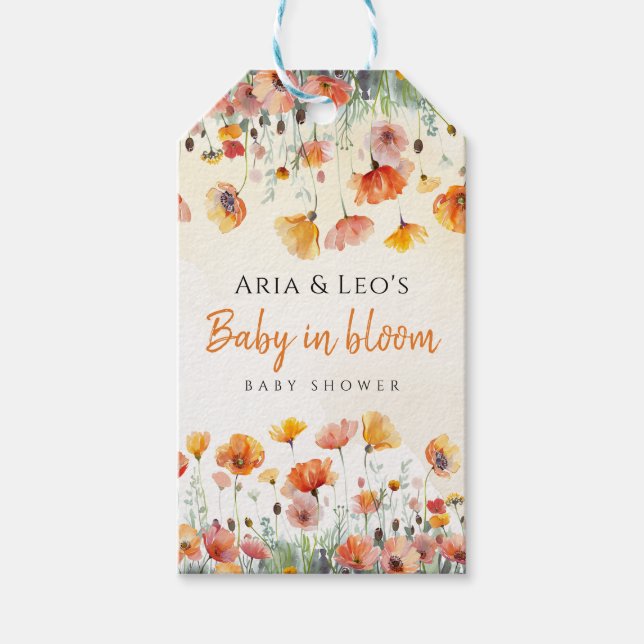 Baby in Bloom Vildblomma Presentkort för babyfest Presentetikett (Framsidan)