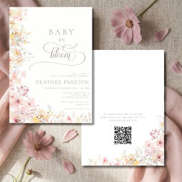 Baby In Bloom Vildblomma QR Baby Shower Inbjudan