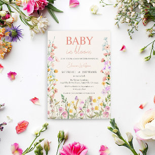 Baby in Bloom Vildblomma Rosa Flicka QR Babyfirand Inbjudningar