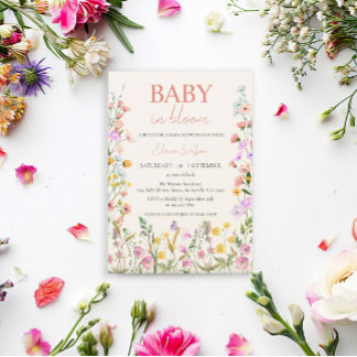 Baby in Bloom Vildblomma Rosa Flicka QR Babyfirand Inbjudningar