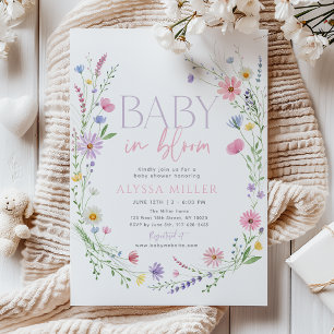 Baby in Bloom Vildbloms Krans Baby Shower Inbjudningar