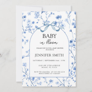 Baby in Bloom Vintage Mjuk Blå Blommig Inbjudningar