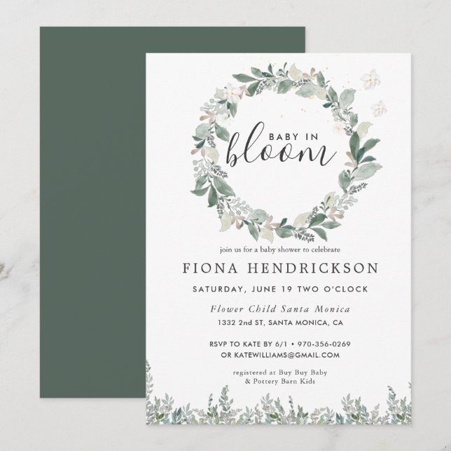 Baby in Bloom | Vita Blommor Grönska Barnkalas (Fram/baksida)