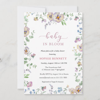 Baby in Bloom Watercolor  floral  Viola Invitation Inbjudningar