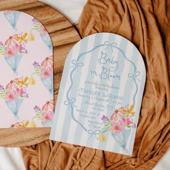 Baby in Bloom Whimsical Blå och rosa Baby shower Inbjudningar (Skapare uppladdad)
