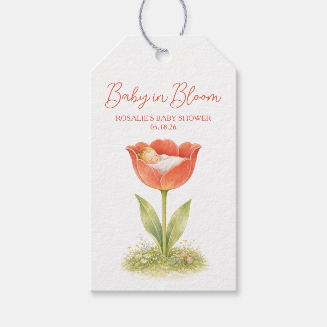Baby in Bloom Whimsical Garden Boho Baby Shower Presentetikett (Framsidan)