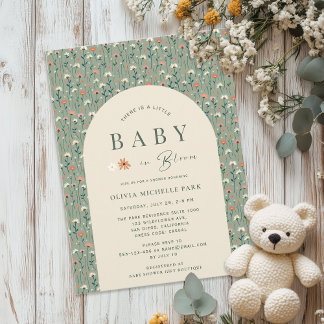 Baby in Bloom Whimsical Wildblomme Baby Shower Inbjudningar