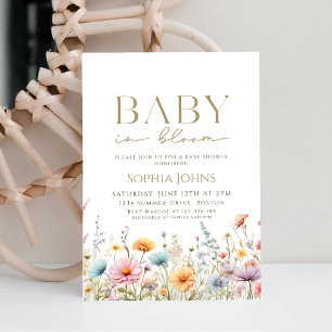 Baby in Bloom wildblomma gender neutrra Baby Showe Inbjudningar