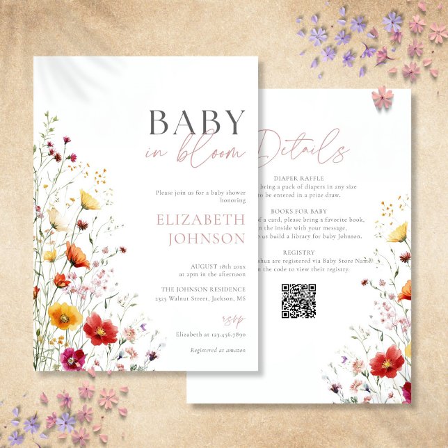 Baby In Bloom Wildflower Baby Shower Allt-i-Allt Inbjudningar (Baby In Bloom Wildflower Baby Shower All In One Invitation)