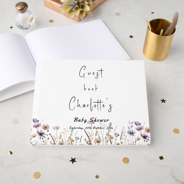Baby In Bloom Wildflower Baby Shower Gästböcker (Framsida Öppen)