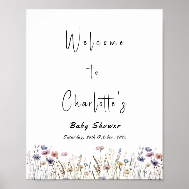 Baby In Bloom Wildflower Baby Shower Welcome Sign Poster (Framsidan)