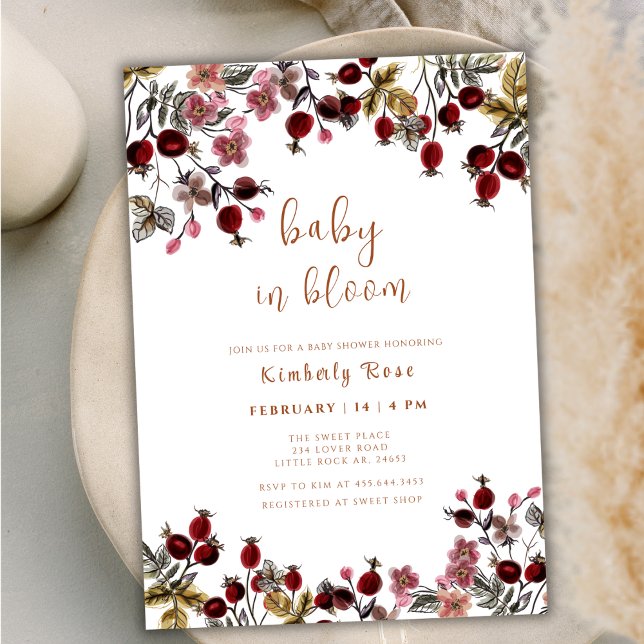 Baby In Bloom Wildflower Bär Babyshower Inbjudningar (Baby In Bloom Wildflower Berry Baby Shower Invitation)
