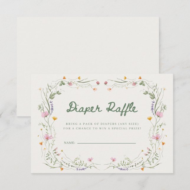 Baby in Bloom Wildflower Diaper Raffle Card Inbjudningar (Fram/baksida)