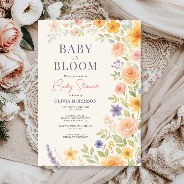 Baby In Bloom Wildflower Floral Baby Shower Inbjudningar (Skapare uppladdad)