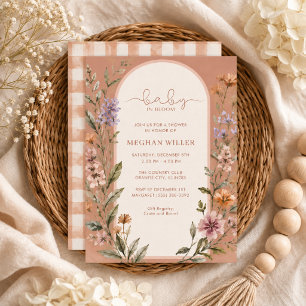 Baby in Bloom Wildflower Gingham Barnfest för bebi Inbjudningar