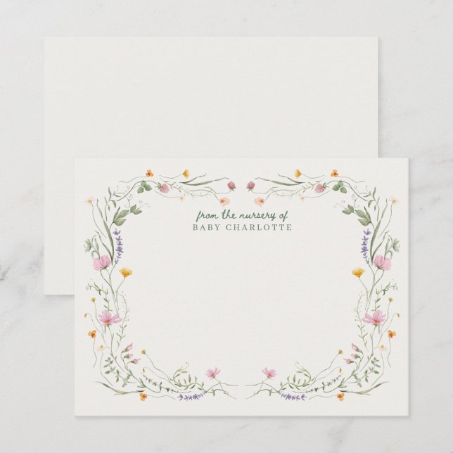 Baby in Bloom Wildflower Nursery Note Card Inbjudningar (Fram/baksida)