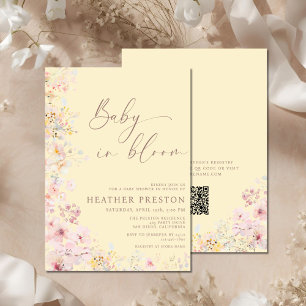 Baby In Bloom Wildflower QR Gul Bebis Shower Inbjudningar