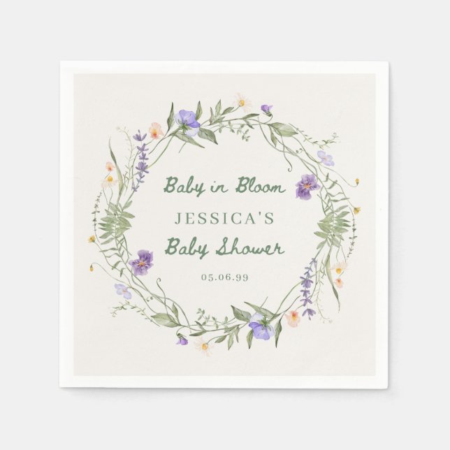 Baby in Bloom Wildflowers, Baby Shower Napkins Pappersservett (Framsidan)