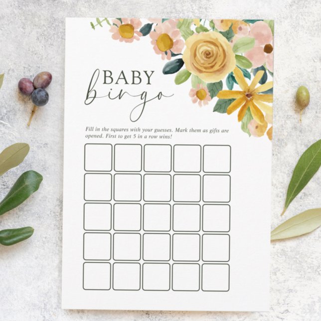 Baby in Bloom Yellow Floral Bingo Game Rådkort (Skapare uppladdad)