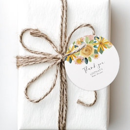 Baby in Bloom Yellow Floral Round Thank You Gåvor Etiketter