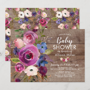 BABY-inbjudningar till Rustic Plum Blue Blommigt S Inbjudningar