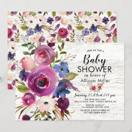 BABY-inbjudningar till Rustic Plum Blue Blommigt S Inbjudningar