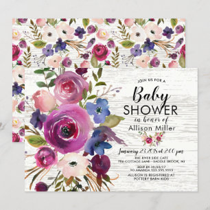 BABY-inbjudningar till Rustic Plum Blue Blommigt S Inbjudningar