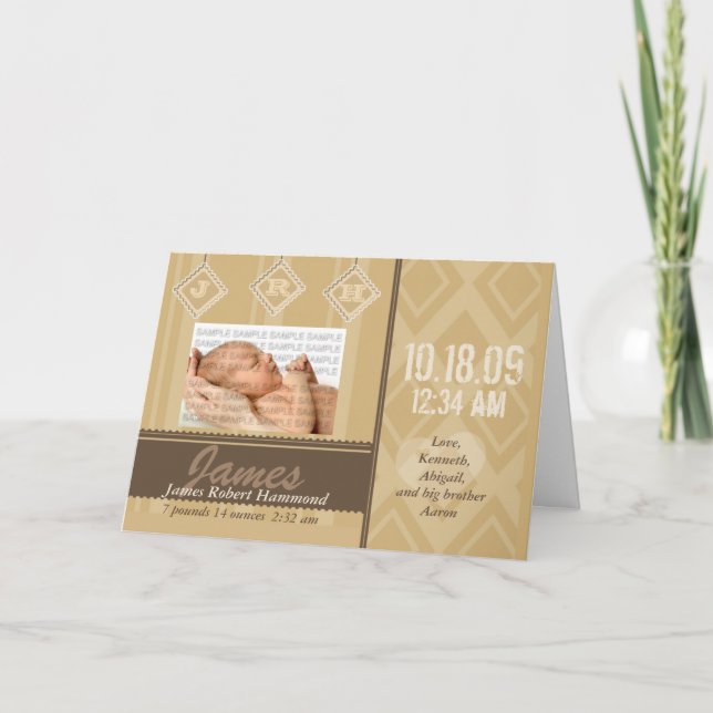 Baby Initialer födelsekort Meddelande (Framsida)