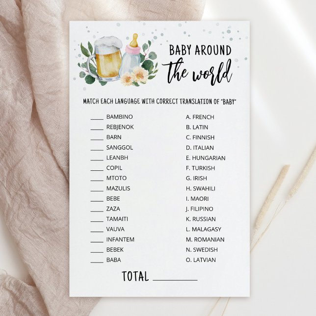 Baby Is Brewing Baby runt Om Världen Spel rosa (Greenery and Beer Baby Brewing Baby Shower Baby Around The World Game)