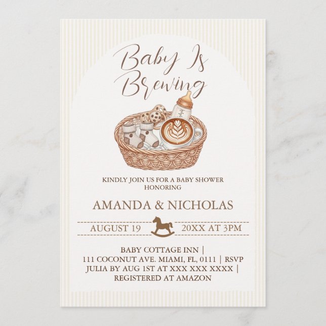 Baby Is Brewing Baby Shower Randig Inbjudningar (Framsida)
