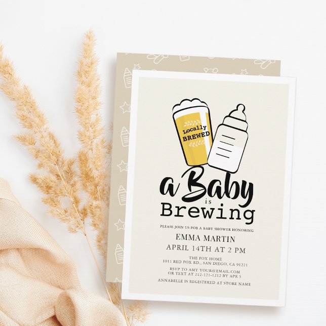 Baby is Brewing Beer Baby Bottle Beige Baby Shower Inbjudningar (Skapare uppladdad)