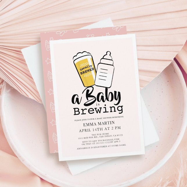 Baby is Brewing Beer Baby Bottle Pink Baby Shower Inbjudningar (Skapare uppladdad)
