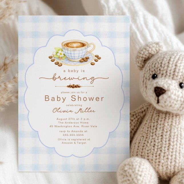 Baby Is Brewing Blå Kaffe Baby Shower Inbjudan (Skapare uppladdad)