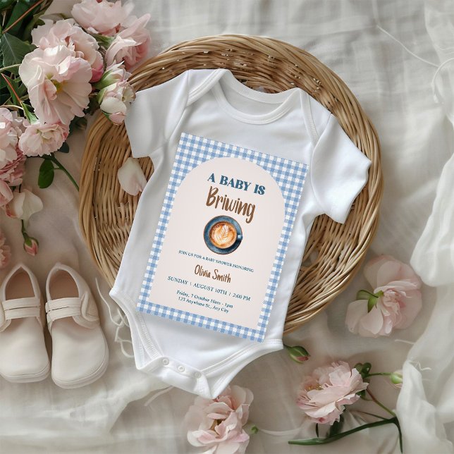 Baby is Brewing Coffee Baby Shower Blue Gingham  Inbjudningar (Skapare uppladdad)