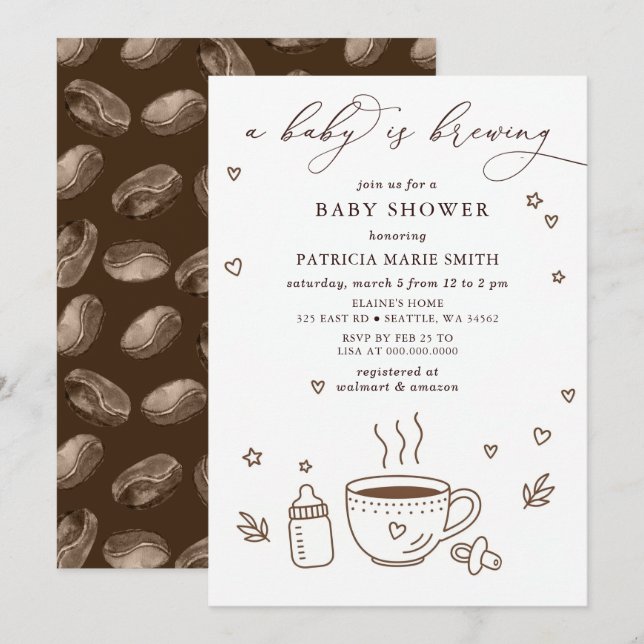 Baby is Brewing Coffee Gender Neutral Baby Shower Inbjudningar (Fram/baksida)
