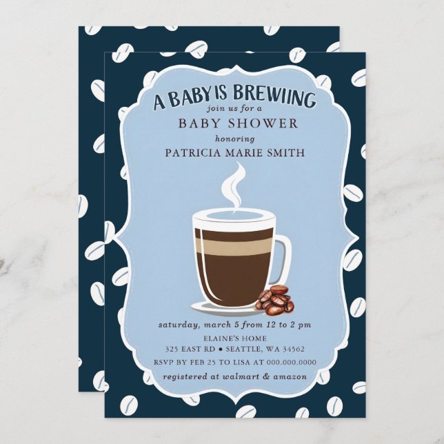 Baby is Brewing Coffee Gender Neutral Baby Shower Inbjudningar (Fram/baksida)